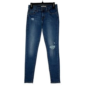 Levi's 710 Super Skinny Stretch Distressed Jeans Womens Size 28 Denim Blue